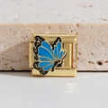 Italiaanse modulaire armband link met een gouden vlinder en blauwe emaille afwerking - Blauwe Vlinder (MK-1519)