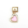 Italian charm bracelet link with pink heart pendant in golden stainless steel - Pink Translucent Heart Style (MKDZ-068)