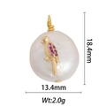Detail view of 18k gold bird pendant with pink gems and pearl measuring 18.4mm - Pink Stone Bird Style (DZ-1363)