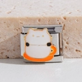 Italiaanse roestvrijstalen charm met schattige kat die een oranje beker vasthoudt - Schattige Kat Houdt Beker Vast Stijl (MK-1803)