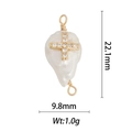 Detailed macro of baroque pearl pendant with gold cross inlay and zircon stone accents - Clear Zirconia Cross Style (DZ-1366)