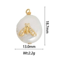 Detail showing dimensions of 18.7mm height for the baroque pearl bee pendant - Clear Zirconia Bee Style (DZ-1372)