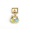 Italian charm link featuring a gold-plated cat with heterochromia eyes and an R engraving - Odd-Eyed Cat Style (MKDZ-126)