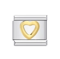 Italian modular charm in silver stainless steel featuring a golden hollow heart design - Gold Heart Silver Base (MKBD-80)