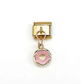 Italian style link charm with golden finish and pink enamel flower pendant accessory - Pink Donut Style (MKDZ-133)