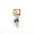 Italian style charm link in gold stainless steel with a blue enamel ice cream cone - Blue Ice Cream Style (MKDZ-144)