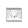 Italian style modular link for bracelet in silver finish with a 3D hollow heart charm - Hollow Heart Silver (MKBD-79)