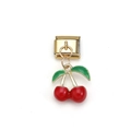 Italian charm bracelet link in golden finish with red cherry enamel pendant charm - Red Cherry Style (MKDZ-157)