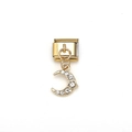 Italian charm link with a gold crescent moon pendant set with clear cubic zirconia - Rhinestone Crescent Style (MKDZ-172)