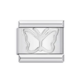 Silver stainless steel modular charm with a minimalist embossed butterfly design - Silver Butterfly Relief (MKBD-120)