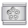 Italian modular charm link in polished stainless steel with hollow flower design - Silver Plum Blossom (MKBD-125)