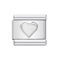 Italian modular charm link in stainless steel featuring a 3D embossed heart design - Silver Heart Link (MKBD-159)