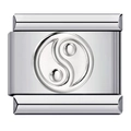 Italian modular charm link in stainless steel with silver Yin Yang embossed design - Silver Tai Chi Bagua (MKBD-109)