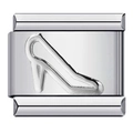 Silver stainless steel modular link charm featuring a stiletto high heel silhouette design - Silver High Heel Charm (MKBD-207)