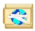 Italiaanse gouden roestvrijstalen bedel met een wit vliegtuig en blauwe aarde-emaille - Vliegtuig Aarde Patroon (MK-1935)
