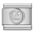Italian style stainless steel charm link with a polished silver smiley face relief - Silver Smiley Relief (MKBD-101)