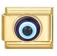 Gold stainless steel modular charm with blue evil eye design for link bracelet - Evil Eye Pattern (MK-1081)