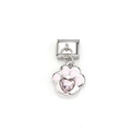 Italiaanse bedelarmband schakel met zilveren pootafdruk en roze hart kristal - Roze Hart Pootafdruk (MKDZ-009)
