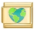 Gouden Italiaanse modulaire schakel met hartvormige aarde emaille bedel - Hart Wereldkaart Patroon (MK-1127)