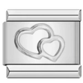 Italian charm link in polished stainless steel featuring an interlocking double heart design - Silver Layered Heart (MKBD-139)