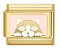 Italiaanse bedelarmband schakel met schattige kat op roze emaille en gouden afwerking - Roze Emaille Kat Patroon (MK-766)