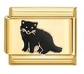 Italian style gold modular charm link featuring a black ferret silhouette on stainless steel - Ferret Silhouette Pattern (MK-2138)