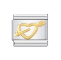 Italian modular charm link in silver stainless steel with gold cupid heart and arrow - Gold Arrow Heart (MKBD-84)