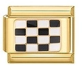 Italiaanse modulaire armband schakel van goud staal met zwart-wit dambord emaille design - Zwart-wit Schaakbord (MK-252)