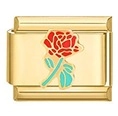 Italian charm link with red rose and green leaves on gold stainless steel base - Red Rose Pattern (MK-1094)