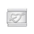 Silver stainless steel modular link with embossed heart and arrow romantic design - Silver Arrow Heart (MKBD-88)