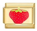 Italian modular gold charm link with a red and green enamel strawberry design - Strawberry Pattern (MK-1850)