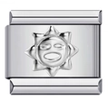Italian modular charm link in polished silver stainless steel with sun face relief - Silver Sun God Link (MKBD-149)