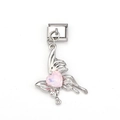 Italiaanse stijl zilveren bedel met roze hartkristal en vlinderhanger detail - Roze Hart Vlinder (MKDZ-030)