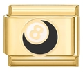 Italian gold stainless steel modular link charm with black 8 ball billiard design - Billiard Black 8 Pattern (MK-327)