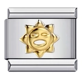 Italian modular charm link in stainless steel with a golden smiling sun face detail - Gold Sun Smiley (MKBD-150)