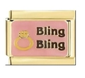 Italian style gold modular charm with pink enamel and Bling Bling ring design - BlingBling Ring Pattern (MK-469)