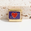 Italiaanse bedelarmband link in goud met blauw email en hartpijl voor DIY-armband - Hart met Pijl (MK-1095)