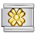 Italian modular charm link in silver stainless steel with golden four-leaf clover detail - Gold Four Petal Charm (MKBD-181)
