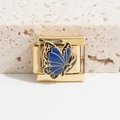 Italiaanse bedelarmband module in gouden afwerking met een blauwe emaille vlinder - Vlinder (MK-1093)