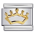 Italian modular charm bracelet link in stainless steel with a golden crown relief - Gold Small Crown (MKBD-208)