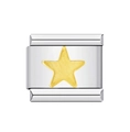 Italian modular charm link in silver stainless steel with a golden five-pointed star icon - Gold Star Silver Base (MKBD-185)