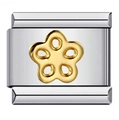 Italian charm link in polished stainless steel featuring a golden hollow flower design - Gold Five Petal Flower (MKBD-124)