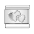 Italian modular charm link in polished silver stainless steel with double heart relief - Silver Heart Relief Charm (MKBD-189)