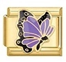 Italian modular charm link with purple enamel butterfly in a gold-plated stainless finish - Purple Black Enamel Butterfly Style (MK-1513)