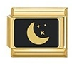 Italian charm link in gold stainless steel with black enamel moon and stars design - Black Enamel Moon and Stars Style (MK-1000)