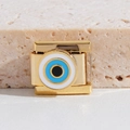Maillon de charme italien avec motif œil bleu doré pour bracelets extensibles modulaires - Style Mauvais Œil Doré (MK-1810)