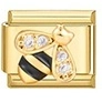 Italian charm link featuring a golden bee with black enamel stripes and crystal wings - Rhinestone Bee Motif Style (MK-197)