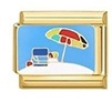 Italian modular charm in gold finish featuring a colorful beach umbrella and chair design - Beach Holiday Parasol Style (MK-1619)