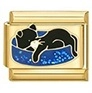 Italian charm link with sleeping cat design in gold stainless steel for DIY bracelets - Sleeping Black and White Cat Style (MK-1617)