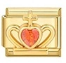 Italian modular gold bracelet link with crown cross and orange heart charm detail - Crown Cross Red Heart Style (MK-1379)